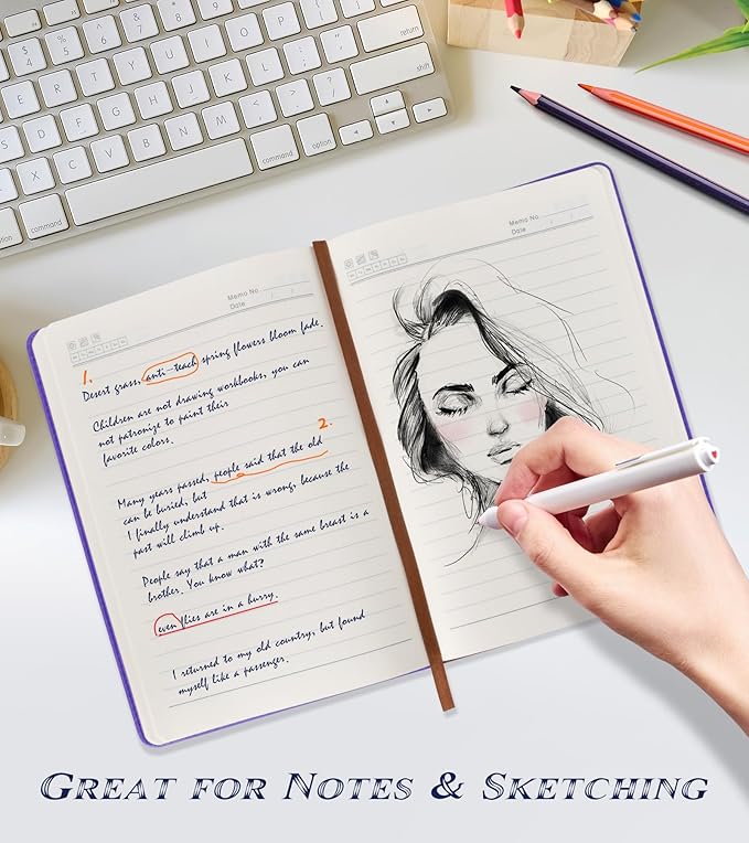 Lined Journal Notebook for Women Men,256 Pages A5 Hardcover Leather Journals for Writing,Travel,Business,Work & School,College Ruled Notebooks for Note Taking,Diary Notepad 5.7"×8.3" purple