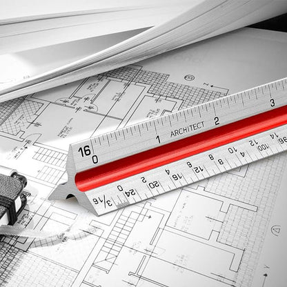 12" Architectural Scale Ruler Aluminum Architect Scale Triangular Scale Ruler for Architects, Draftsman, Students and Engineers, Color-Coded (1 Pack)