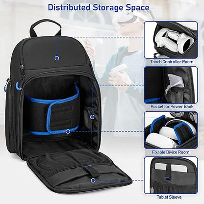 PGmoon Carrying Case Compatible with Oculus Meta Quest 2/Quest 3/Quest 3S/VR Elite Strap, Travel Storage Bag Backpack with Separate Room for Touch Controllers and Multi-Pockets (Patent Design)