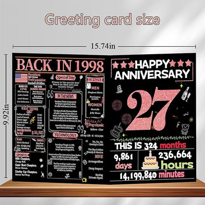 Joycard 27th Anniversary Card for Women, Wedding Card for Wife, Sweet Marriage Decorations Gifts for Couple, Perfect for Her on Anniversary Day, Back in 1998