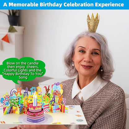Gumry 55TH Musical Birthday PopUp Card, Blowable Colorful Light Candle 3D Cards with Song, Applause Cheers Sound, Greeting Cards Birthday Gifts Decorations for Women Men Turning 55 Years Old