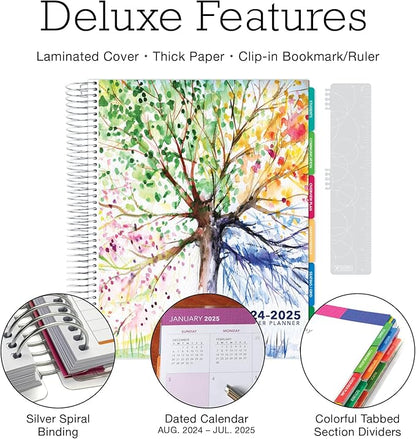 Aug 2024-Jul 2025 Deluxe Teacher Planner Notebook 8.5x11 Daily Weekly Monthly Organizers with 7 Periods, Pocket Folder, Dated Calendar, Page Tabs, Bookmark and Planning Stickers (Tree Seasons)