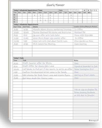 Hourly Planner Notepad. 60 Page Planning Pad w/Appointment Time Block, Task Log List & Note Sections. For Office Work Schedule & Time Management. 8.5 X 11, A4 Sheets.