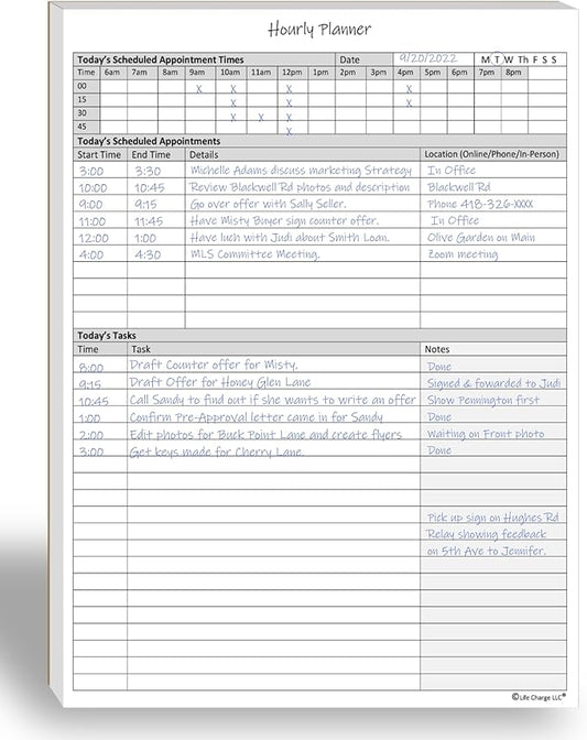 Hourly Planner Notepad. 60 Page Planning Pad w/Appointment Time Block, Task Log List & Note Sections. For Office Work Schedule & Time Management. 8.5 X 11, A4 Sheets.