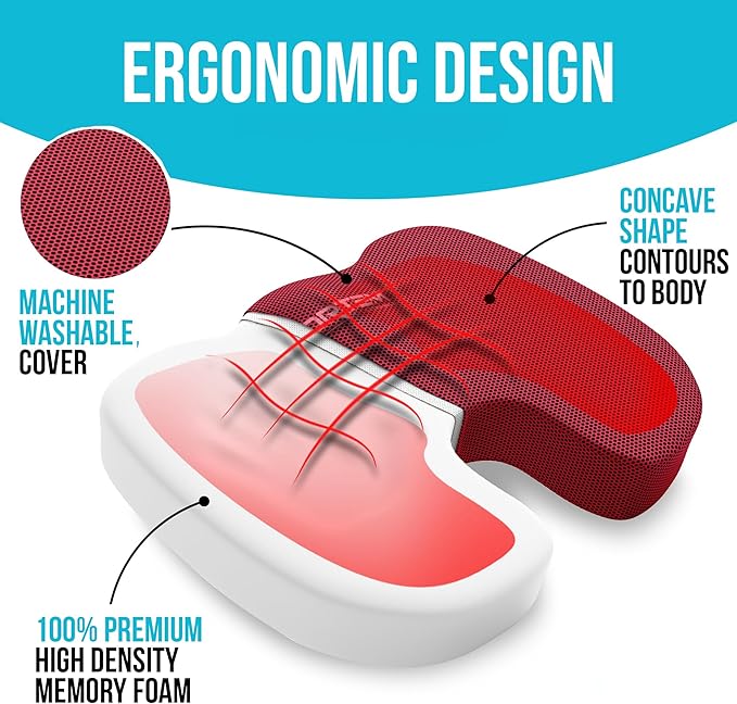 FORTEM Seat Cushion and Lumbar Support for Office Chair, Desk Chair Cushion, Memory Foam Office Chair Cushion, Non Slip Sitting and Back Pillow for Gaming, Car Seat Cushion, Chair Pad, XL