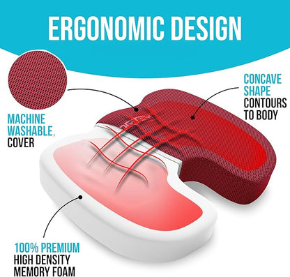 FORTEM Seat Cushion and Lumbar Support for Office Chair, Desk Chair Cushion, Memory Foam Office Chair Cushion, Non Slip Sitting and Back Pillow for Gaming, Car Seat Cushion, Chair Pad, XL