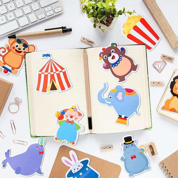 30 Pack Circus Sticky Notes - Carnival Self Sticky Notepads Circus Clown Cute Animals Writing Memo Pads for Back to School Office Supplies Birthday Carnival Party Favors Goodies Bag Fillers