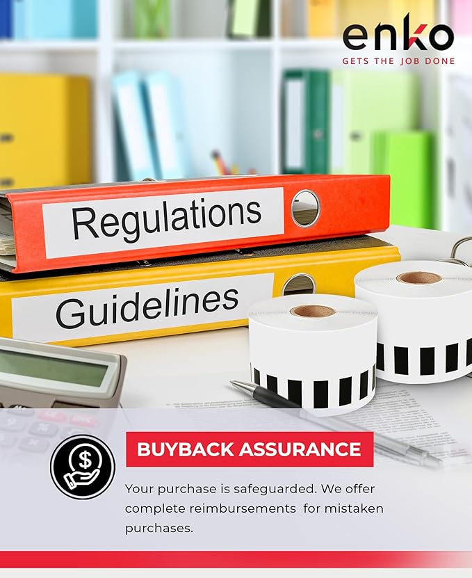 enKo - Compatible DK-2205 Continuous Paper Labels (2.4 Inch x 100 Feet) Use with Brother QL Label Printers QL-800, QL-820NWB QL 810W [6 Rolls + 2 Refillable Cartridge Frames]