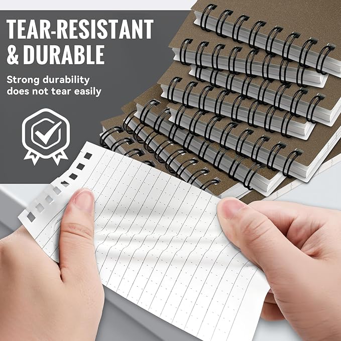 POPYOLA 8 Pack Waterproof Pocket Notebook, 3x5 Pocket Notepad, All Weather Mini Spiral Notepad, Write in the Rain Police Notepad with 100 Squared Pages for Outdoor Home Office School, Tan