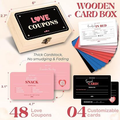 52 Love Coupons for Him - Couples Coupon Book for Boyfriend Husband, Blank Coupon Cards Valentine’s Day Gifts for Girlfriend, Romantic Love Vouchers Cards Box Anniversary Keepsake Gift
