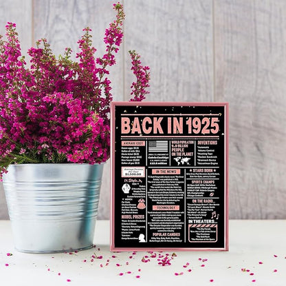 100th Birthday Card, 100th Birthday Decorations for Women, 100th Birthday Gifts for Grandma, Back in 1925 Birthday Card, Rose Gold