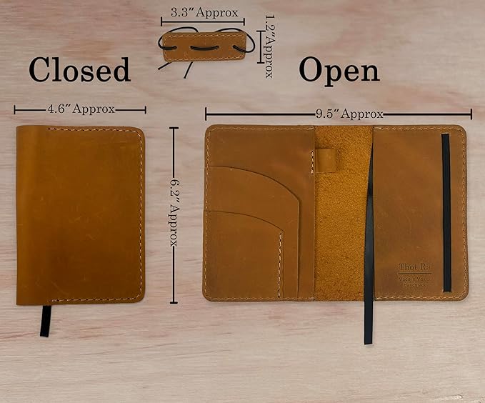 Leather Cover for Field Notes, Passport Cover, Leather Notebook Cover for 3.5" x 5.5" with Pen Holder, Only Cover (Honey)