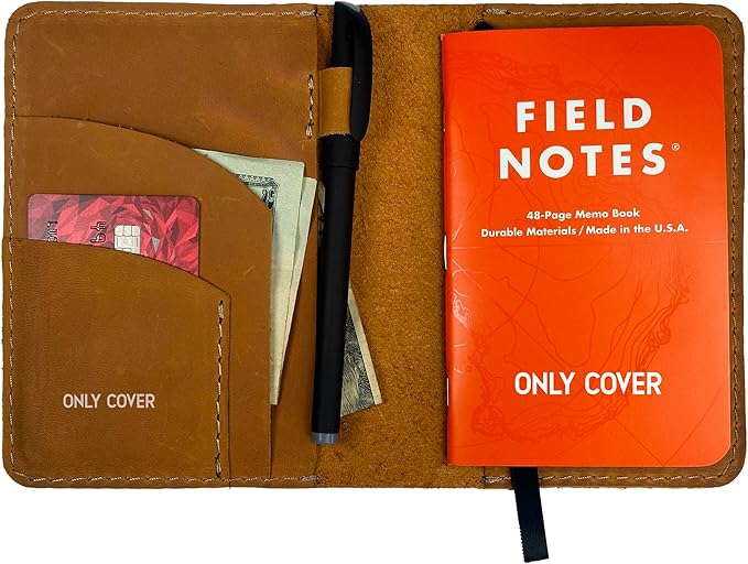 Leather Cover for Field Notes, Passport Cover, Leather Notebook Cover for 3.5" x 5.5" with Pen Holder, Only Cover (Honey)