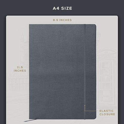 BEECHMORE BOOKS Lined Journal Notebook, 8.5 x 11.5 inch, A4 160 Lined Pages, Hardcover Leather Journals for Women, Men, Writing and Notebooks for Work - 120 GSM Thick Paper, Gifts Box Included