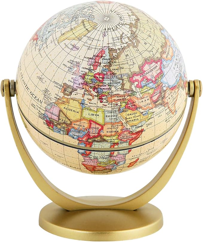 Annova Mini Antique Globe 4-inch / 10 cm - Swivels in All Directions Educational, Decorative, Unique, Small World, Desktop, Vintage (Mini Globe 4")