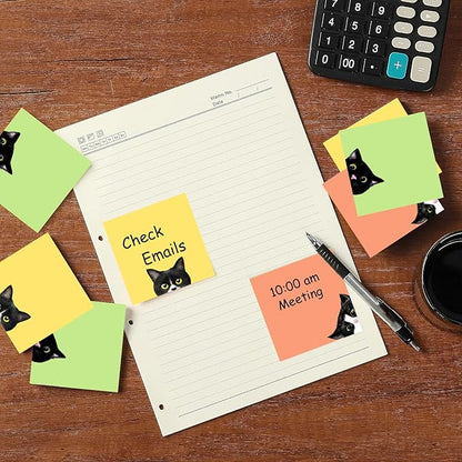9 Pads Black Cat Sticky Notes Set, Pink Self-Stick Note Pads, Super Adhesive Memo Pads Cute Note Card for Cat Lover Gift, Teacher Office and School Supplies, 3x3in