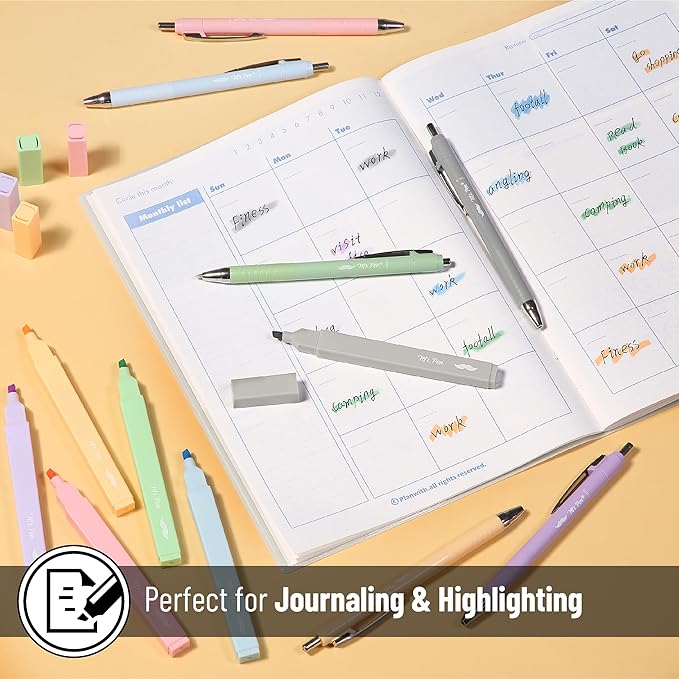 Mr. Pen- Aesthetic Highlighters and Pens No Bleed, 12 Pack, Assorted Colors Bible Highlighters No Bleed, Black Ink Bible Pens, No Bleed Highlighters for Bibles, Bible Pens No Bleed Through