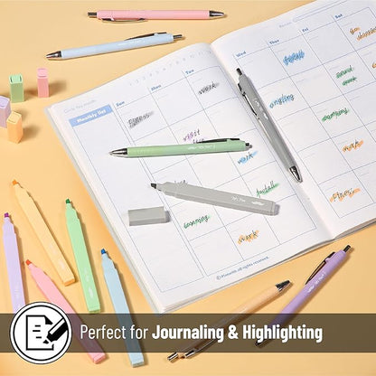 Mr. Pen- Aesthetic Highlighters and Pens No Bleed, 12 Pack, Assorted Colors Bible Highlighters No Bleed, Black Ink Bible Pens, No Bleed Highlighters for Bibles, Bible Pens No Bleed Through