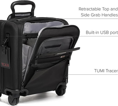 TUMI - Alpha Small Compact 4-Wheeled Briefcase - Laptop Briefcase - Rolling Suitcase with USB Ports - TUMI Tracer - Black