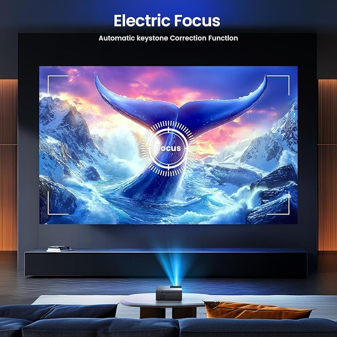 [Electric Focus] Projector with WiFi and Bluetooth, 20000LM Native 1080P Projector with Screen, YOWHICK Portable Movie Smart Projector, Home Projector 4K Supported for Phone/TV Stick /HDMI/USB Grey