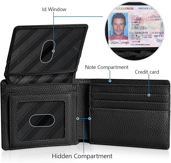 RUNBOX Wallet for Men Slim Rfid Leather 2 ID Window With Gift Box