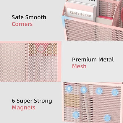 DALTACK Magnetic Pencil Holder Shelf for the Whiteboard 3-Grid Mesh Pen Refrigerator Organizer Locker Accessories Home,School and Office,Pink (3-GridPink)