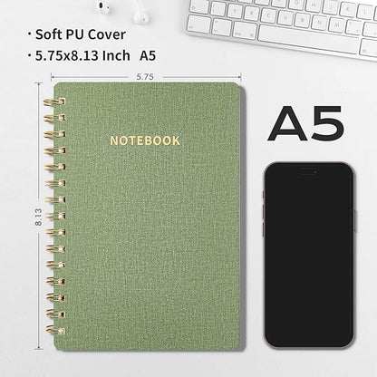 Lined Spiral Notebook College Ruled A5 Journal Book for Note Taking, 160 Pages Writing Journal for Office and Home School Supplies 5.75x8.125 inch - Green Blue Black