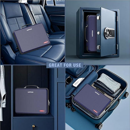 Fireproof File Organizer, Expanding File Folder with 13 Pockets, Portable Fireproof Document Box Hard-Shell Document Organizer Storage for Documents Laptop Passports Cards Blue