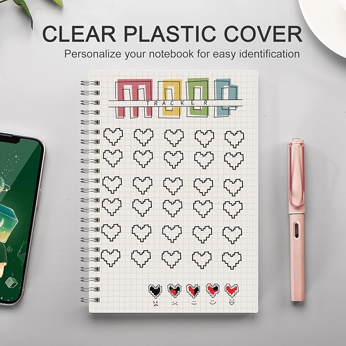 AHGXG Graph Paper Notebook Spiral 3 Pack - A5 Grid Notebook 5.7"x 8.3", Thick 100gsm Graph Grid Paper, 80 Sheets, Transparent Hardcover Journals for School Supplies, Office, Writing, Drawing