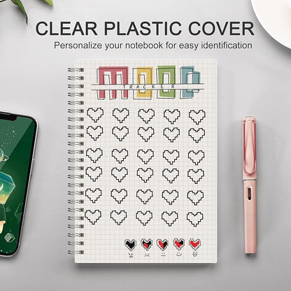 AHGXG Graph Paper Notebook Spiral 2 Pack - Large B5 Grid Notebook 7.3"X 10", 100GSM Thick Graph Grid Paper, Quad Ruled, Total 320 Pages, Transparent Plastic Hardcover Journal