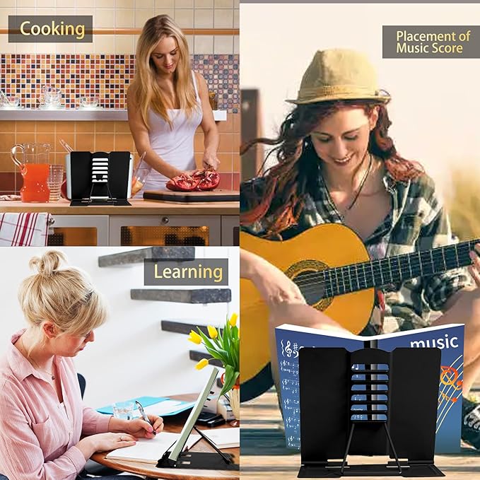 Metal Book Stand - Adjustable Book Holder for Reading (Full Black)