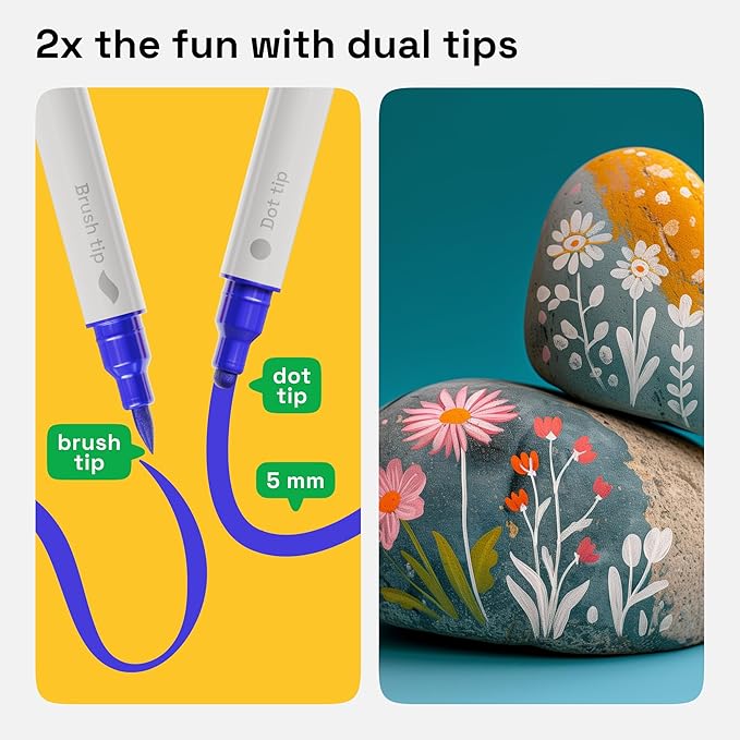 ARTISTRO 48 Acrylic Paint Markers for Fabric, Rocks, Paper, Wood, Canvas, Glass, DIY - Safe for Kids Dual Tip Acrylic Paint Pens