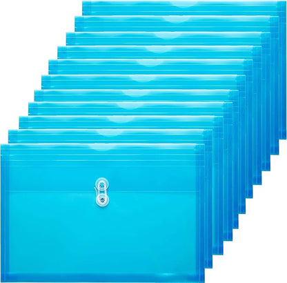 Plastic Legal Size Envelopes with String Tie Closure, 1-1/4" Expansion, Side Load, Clear File Folders Poly Project Paper Documents Puzzle Organizer for Office School Home (Blue -12P)