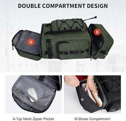 WITZMAN Travel Backpack for Men Women Carry on Bags for Airline Approved Convertible Duffle Luggage Backpack Shoe Compartment（B691 Light Green）