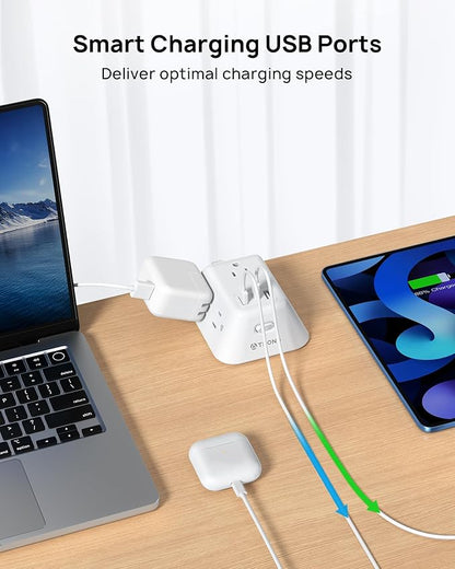 Desk Clamp Power Strip, Surge Protector with 5 AC Outlets and 3 USB Ports, Desk Mount Charging Station, Fit 1.97in Tabletop Edge Thick, 10FT Extension Cord, for Home Office Gaming Accessories