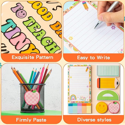 B1ykin Sticky Notes Set - Cartoon Theme Cute Self-Stick Notes Pad Teacher Appreciation Gifts， Self-Adhesive Writing Memo Pages Sticky to Do Notepad for Kids Employee School Office (Retro Teacher)