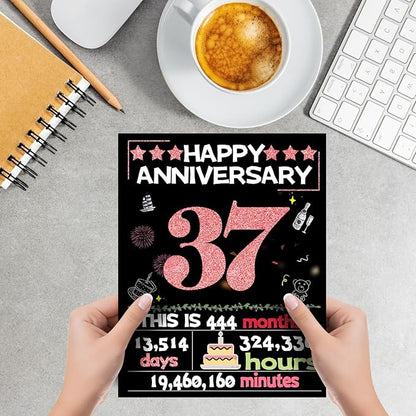 Joycard 37th Anniversary Card for Women, Wedding Card for Wife, Sweet Marriage Decorations Gifts for Couple, Perfect for Her on Anniversary Day, Back in 1988