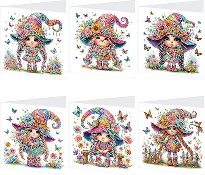 Tontut 6pcs Diamond Art Painting Kit Greeting Card, Butterfly Flower 5D DIY Diamond Handmade Holiday Greeting Card with Envelope, Holiday Gift Congratulation