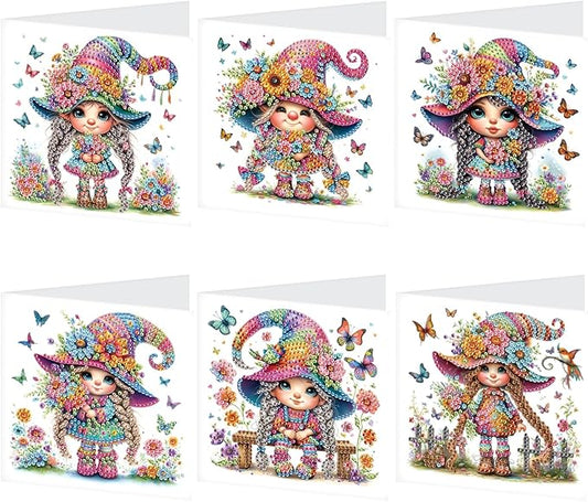 Tontut 6pcs Diamond Art Painting Kit Greeting Card, Butterfly Flower 5D DIY Diamond Handmade Holiday Greeting Card with Envelope, Holiday Gift Congratulation