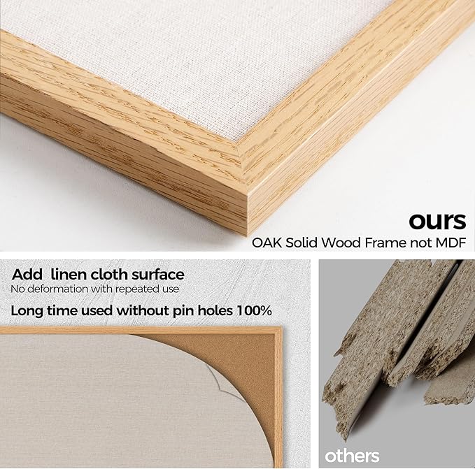 Fun Memories Cork Board Bulletin Board for Office, 20" x 30" Oak Wooden Framed Corkboard, Wall Mounted Notice Pin Board for School Home & Office, Natural Wood