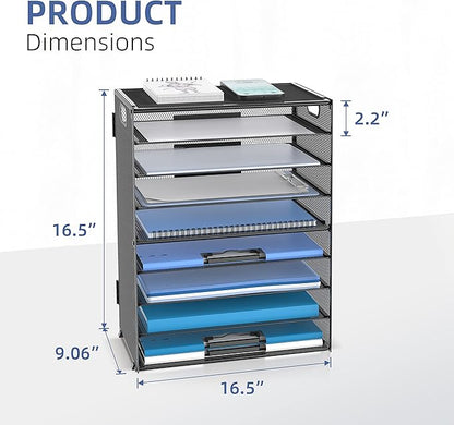 DALTACK 9-Tier Paper Letter Tray Desk Organizer with Handles, Mesh File Holder Organization, Paper Sorter Desk Organizer for Office Home School, Black 2 Pack