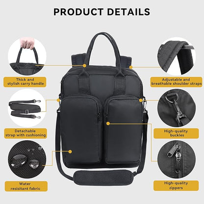 Zavothy Women's Convertible Daypack Large Tote Bag for Women with Laptop Compartment College Backpack for Men Business Work Computer Backpack fits 17 Inch Black