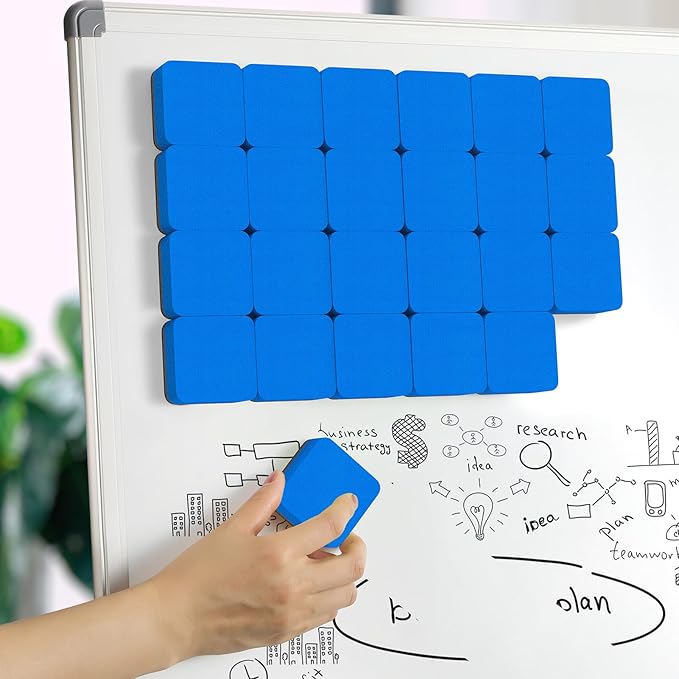 MaxGear Dry Erase Erasers, 48 Pack Magnetic Whiteboard Erasers for Classroom, Mini Whiteboard Cleaning Pads, Chalkboard Wiper Teacher Supplies for School, Office, Home （Blue, 2 x 2 Inch