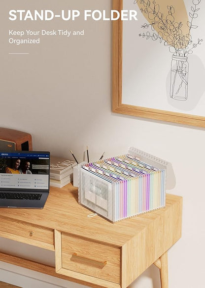 ABC life 26 Pockets Accordian File Folder Organizer Letter Size Expanding File Folder, A4 Portable Document Paper School Organizer, Expandable Multicolor Accordion Filing Folders with Labels(Blue)