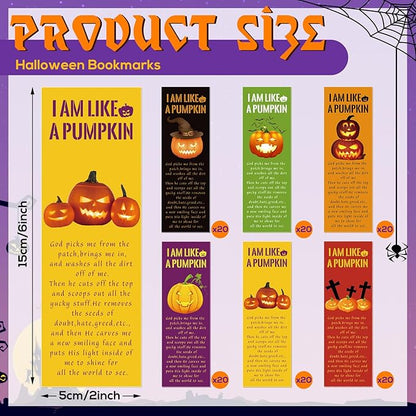 Gueevin 120 Pieces Halloween Bookmarks Pumpkin Bible Verses Bookmarks Christian Bookmarks Religious Book Markers for Women Girl Book Lovers Church Baptism Christian Halloween Gifts