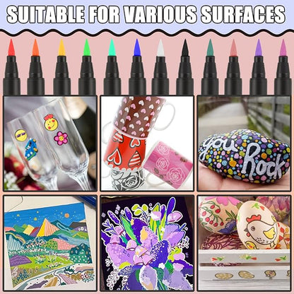 SMOOTHERPRO 12 Acrylic Paint Pens, Brush Tip (1-6mm) Acrylic Paint Markers, Fabric Markers for Textile, Canvas, Rock, Glass, Wood, Paper, Pumpkin, DIY