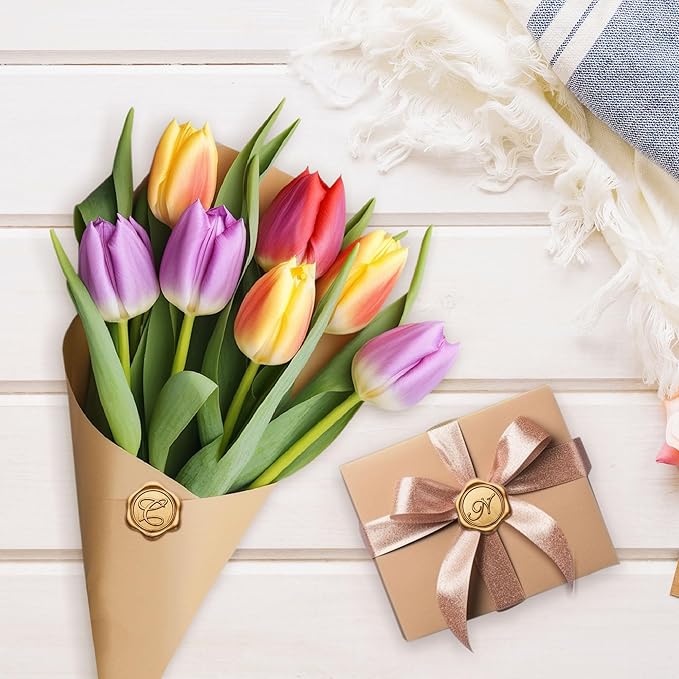 Yoption Initial N Wax Seal Stickers, 50 Pack Antique Gold Self Adhesive Envelope Seal Stickers for Wedding Party Birthday Christmas (N)