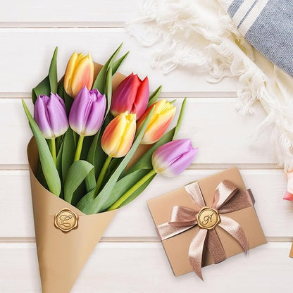 Yoption Initial K Wax Seal Stickers, 50 Pack Antique Gold Self Adhesive Envelope Seal Stickers for Wedding Party Birthday Christmas (K)