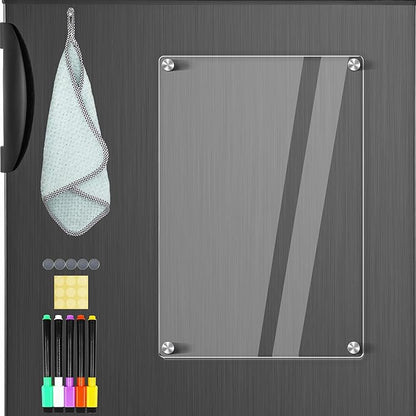 Acrylic Magnetic Dry Erase Board for Fridge 12"x8" Small Magnetic Acrylic Whiteboard for Refrigerator Clear Board Magnet White Board for Fridge Wall