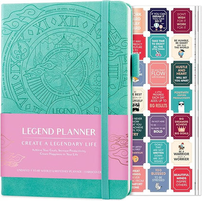 Legend Planner – Weekly & Monthly Life Planner to Hit Your Goals & Live Happier. Organizer Notebook & Productivity Journal. A5 (Aquamarine)